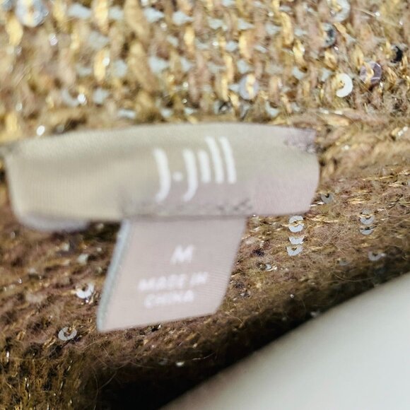 J Jill Womens Wool Blend Cardigan Sweater Gold Sequin Open Front Size M - Picture 9 of 11